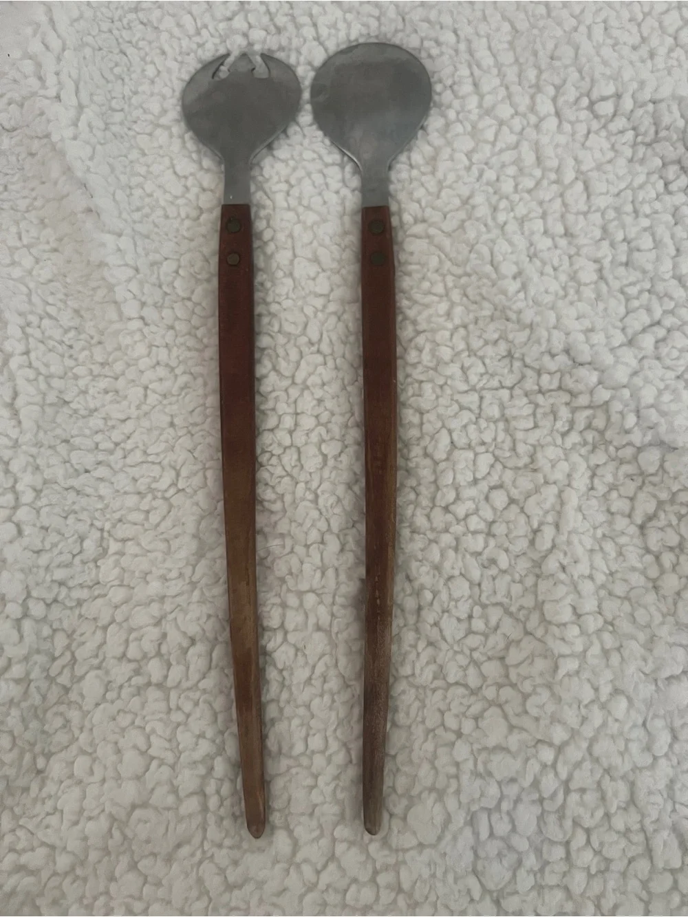 Vtg Midcentury Modern Salad Serving Spoon Fork Set Wood Handle Stainless Japan